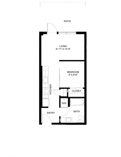 Floor plan for 1 bed, 1 bath, 472 sqft